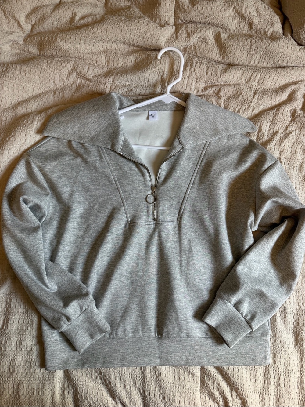 Half-Zip Cowl Collar Sweater in Light Gray